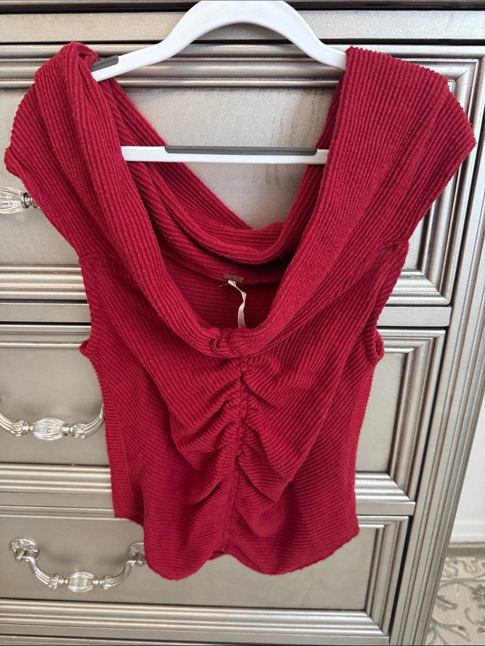 Free People Ribbed Cowl Neck Tank in Rich Red